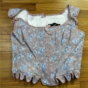 NWT Corset Story Brocade Steel Boned Floral Lace Up Corset Pink/Blue Size 42